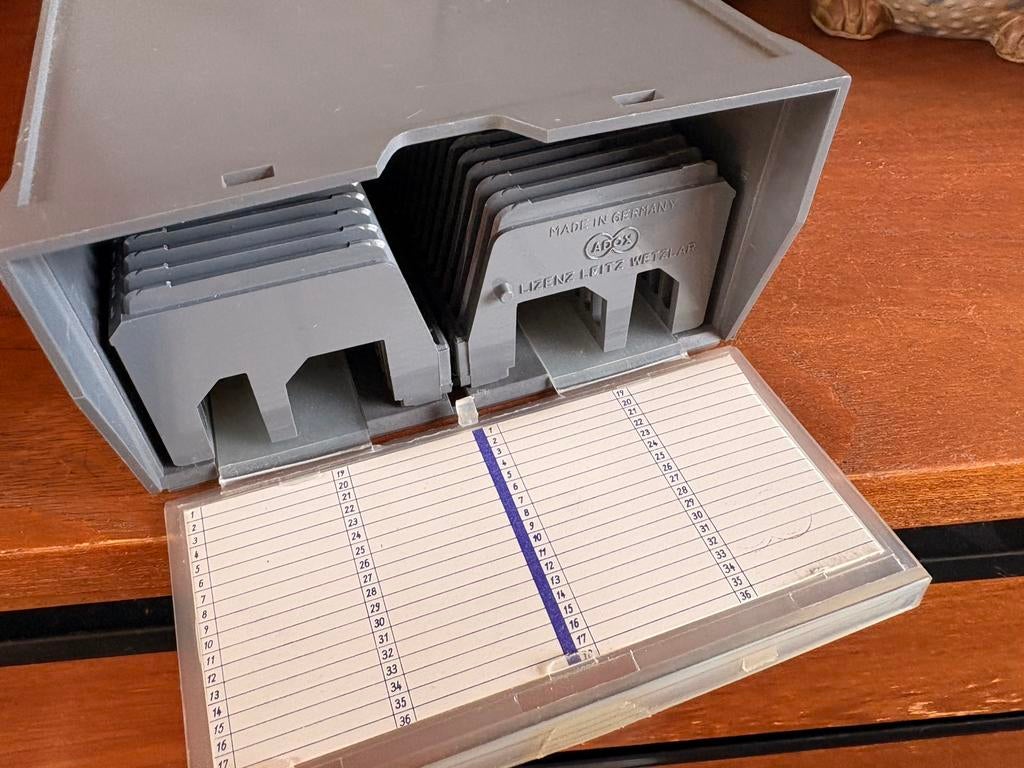 Vintage  bewaarbox dia's ADOX Leitz Wetzlar dia's, Ophalen of Verzenden, Gebruikt