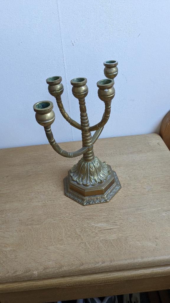 5 armige koperen kandelaar antiek aangeboden, Antiek en Kunst, Ophalen of Verzenden, Koper of Brons