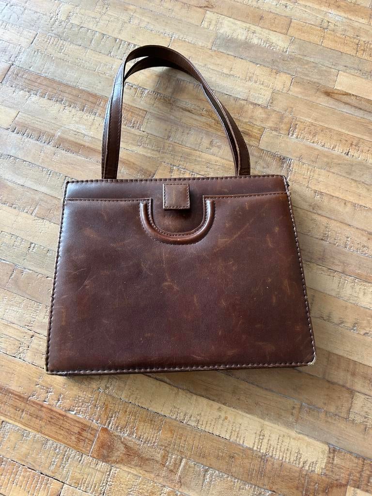 Vintage echt lederen handtas zgan, Ophalen, Zo goed als nieuw, Bruin, Handtas