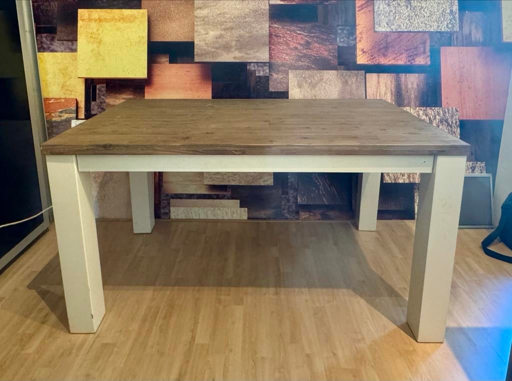 Robuuste eetkamertafel 90x160 witte poten - Zeer goede staat, Huis en Inrichting, Tafels | Eettafels, 100 tot 150 cm, Ophalen of Verzenden