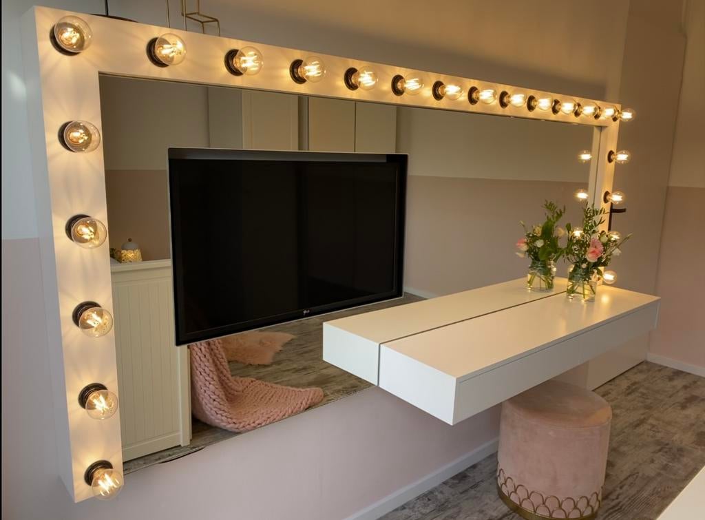 235 cm Design kaptafel spiegel/tv meubel/tv nis hollywood, Huis en Inrichting, Tafels | Kaptafels, Zo goed als nieuw, 200 cm of meer