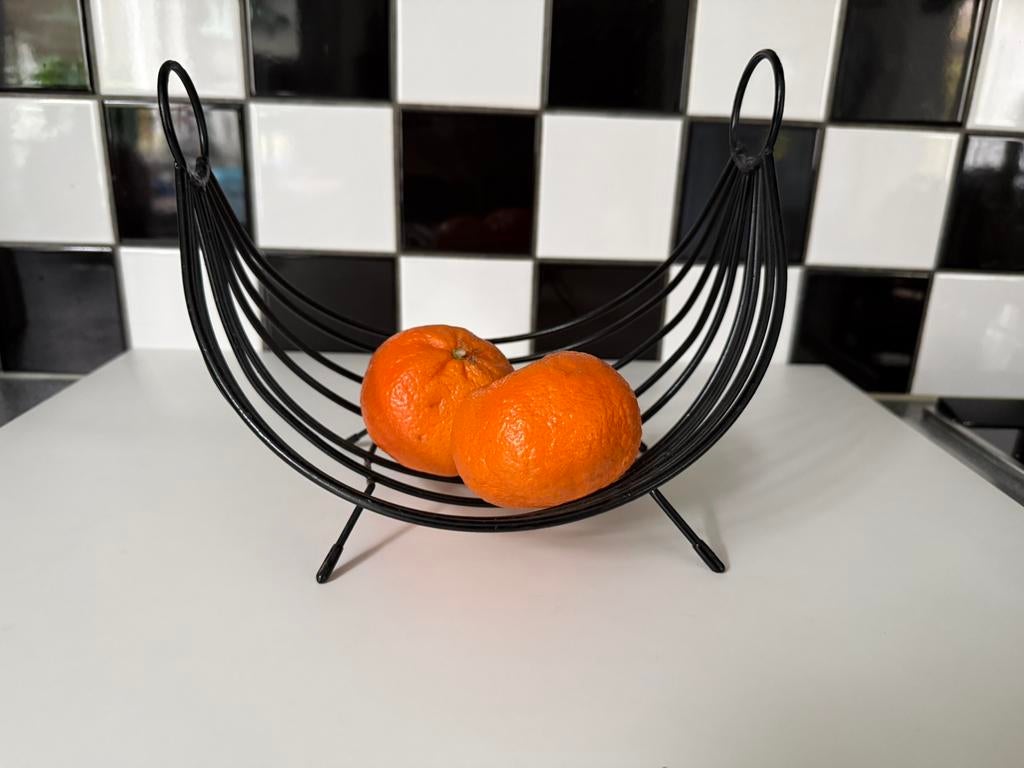 Pilastro vintage fruitmand zwart metaal jaren 50 fruitschaal, Ophalen of Verzenden
