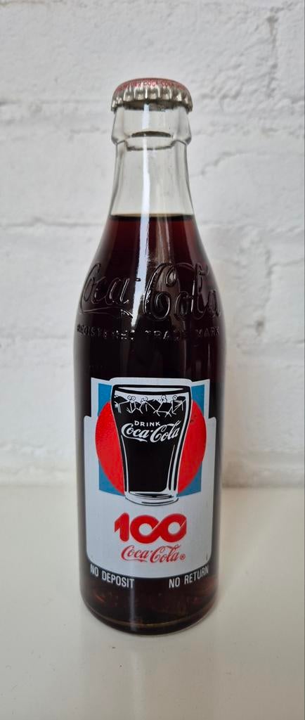 Vintage, glazen Coca-Cola fles / 100 jarig jubileum, Ophalen of Verzenden, Zo goed als nieuw, Gebruiksvoorwerp