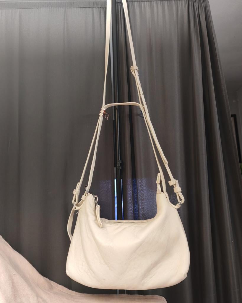 Massimo Dutti Crossbody Tas van Echt Leer - 20x15cm, Ophalen of Verzenden, Zo goed als nieuw, Beige, Schoudertasje