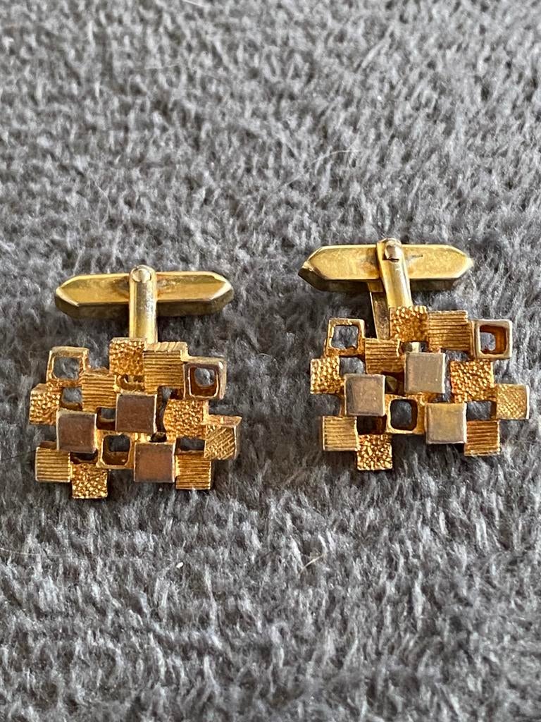 Vintage brutalist vergulde manchetknopen. Zie foto’s., Ophalen of Verzenden, Zo goed als nieuw, Overige materialen, Verguld