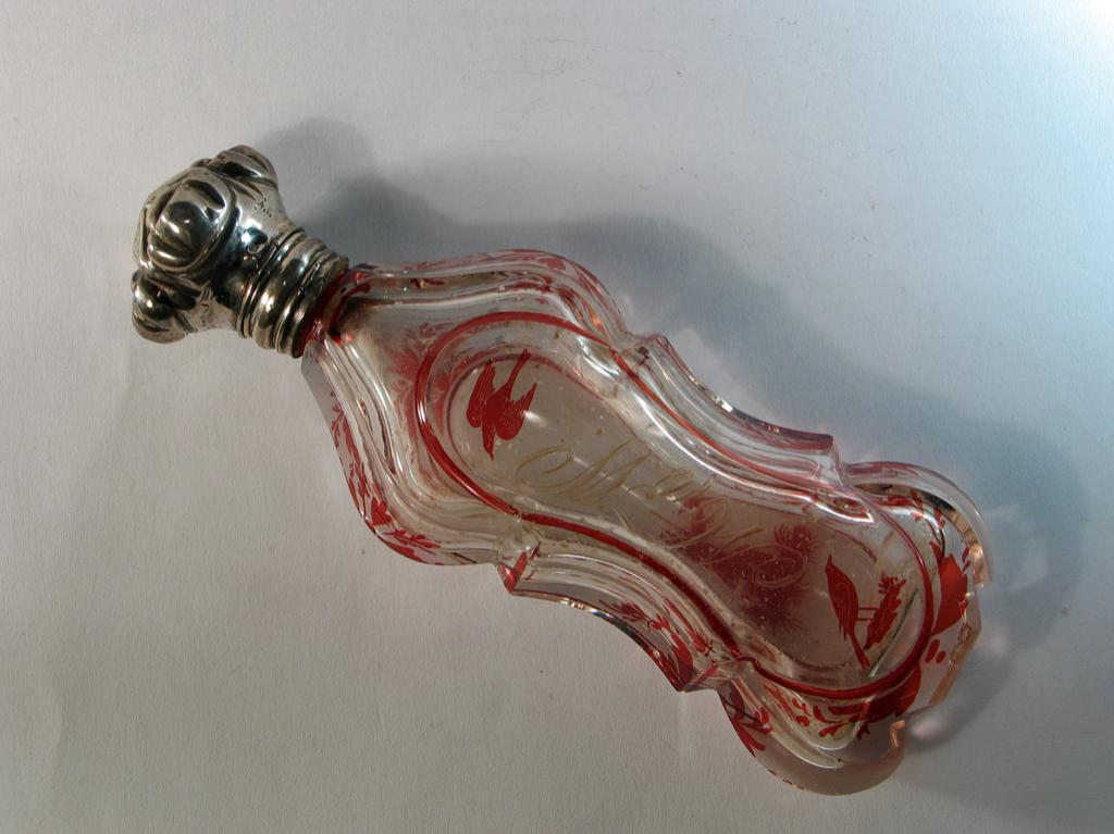 Parfumflacon fles antiek glas met zilver Boheems 1825. 1676, Ophalen of Verzenden