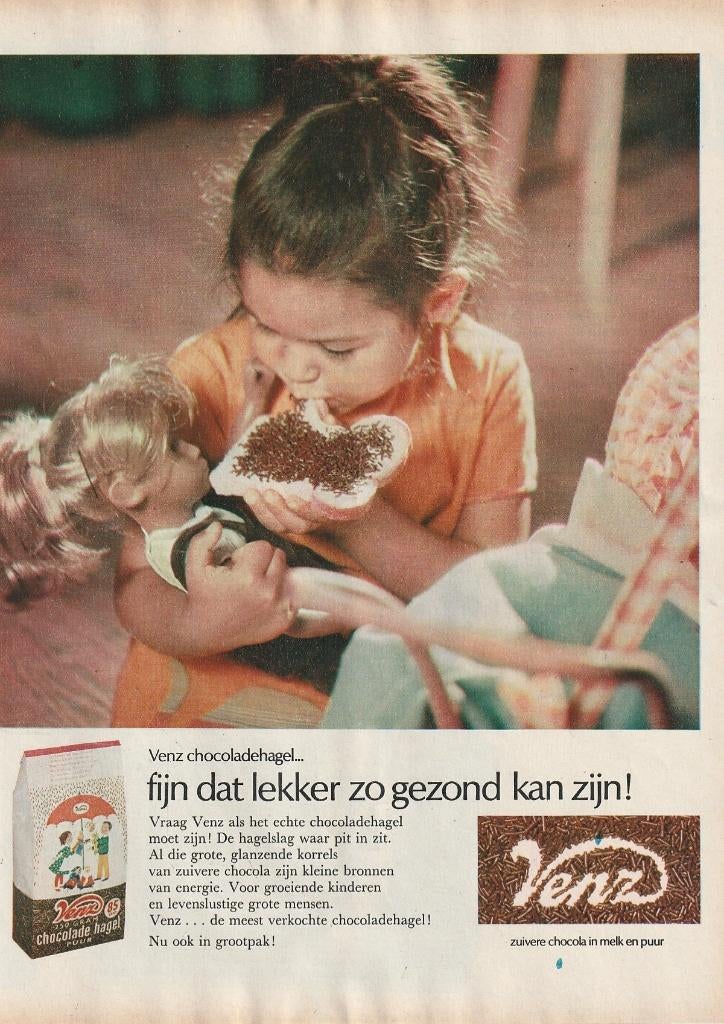Retro reclame 1966 Venz hagelslag meisje & Sasha pop, Verzenden, Overige typen