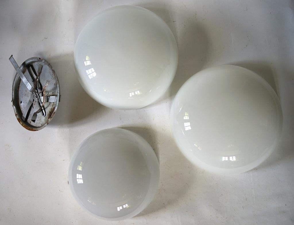 vintage art deco plafondlamp gispen stijl opaline schuif XL., Ophalen of Verzenden, Gebruikt, Glas, Vintage design