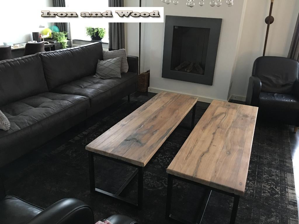 Oud eiken barnwood/ wagondelen, robuuste salontafels, Ophalen, Nieuw, 50 tot 100 cm, Rechthoekig