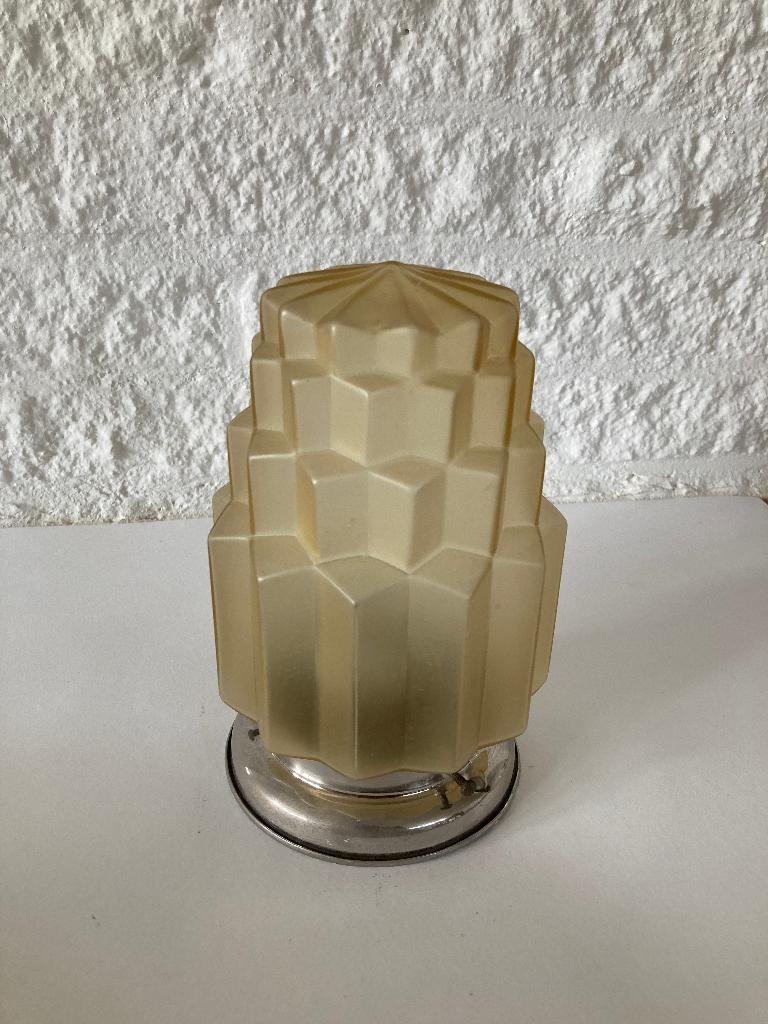 art deco skyscraper lamp amber kleur jaren 30 plafondlamp, Ophalen of Verzenden, Zo goed als nieuw, Glas