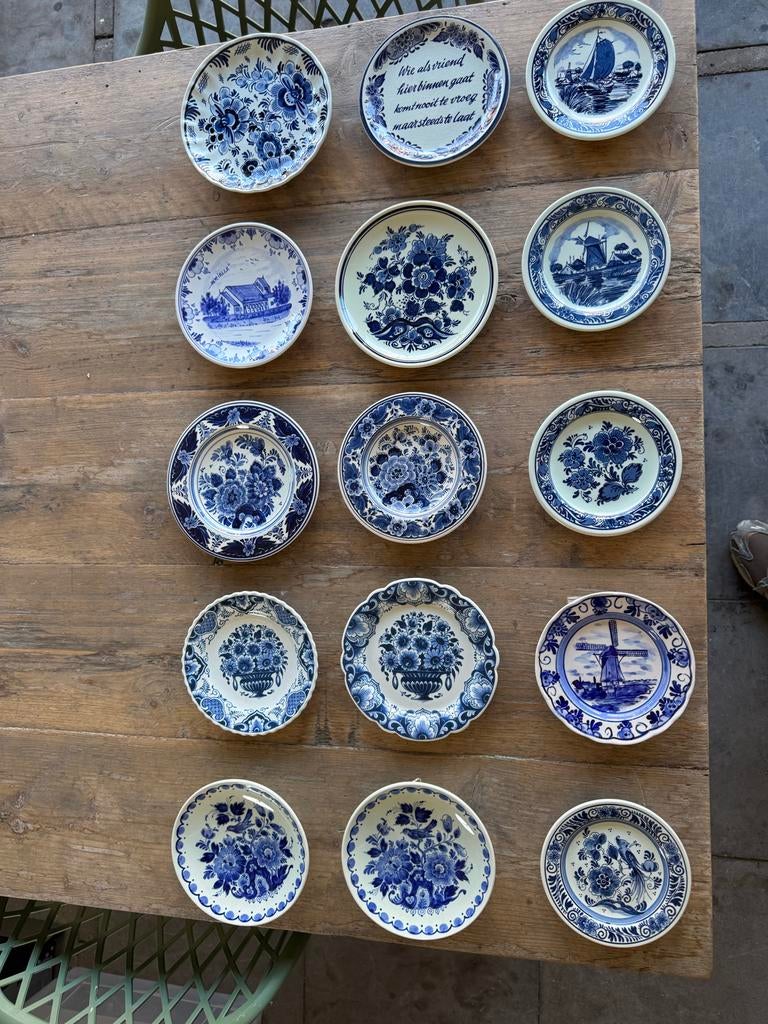 Set van 15 Delfts Blauwe sierborden, Ophalen of Verzenden
