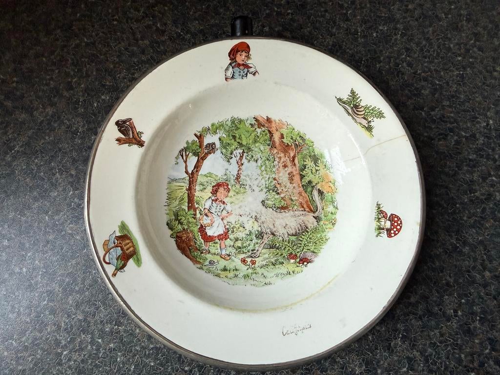 Antieke warmhoudbord met sprookjesafbeeldingen, Antiek en Kunst, Ophalen of Verzenden