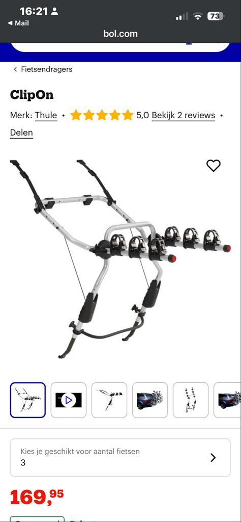 Thule ClipOn fietsendrager voor 3 fietsen, Auto diversen, Ophalen of Verzenden, Nieuw