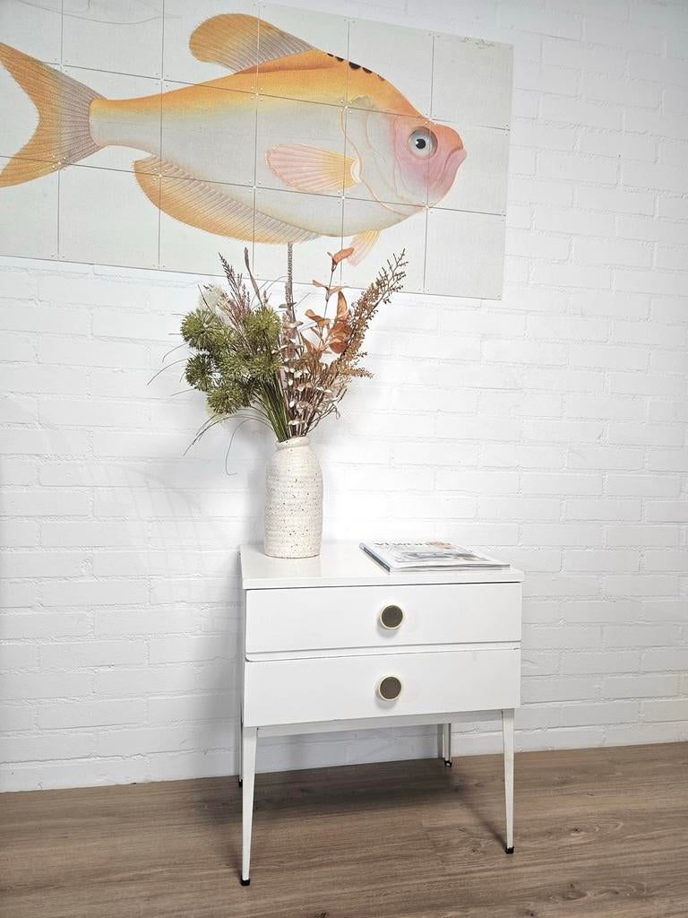 Vintage nachtkastje - Wit met gouden accenten, Ophalen, Gebruikt, Minder dan 45 cm, 55 tot 70 cm