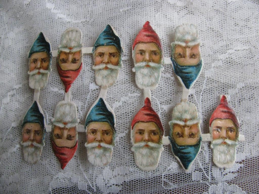 11 Oude Poesieplaatjes - Kerstman / Kabouter Hoofd, Verzenden