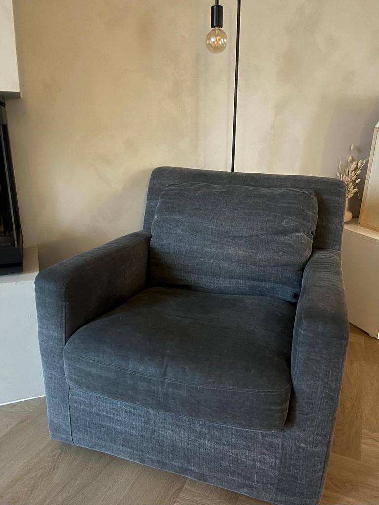 Comfortabele grijze stoffen fauteuil, Huis en Inrichting, Ophalen, Gebruikt, 75 tot 100 cm, 75 tot 100 cm