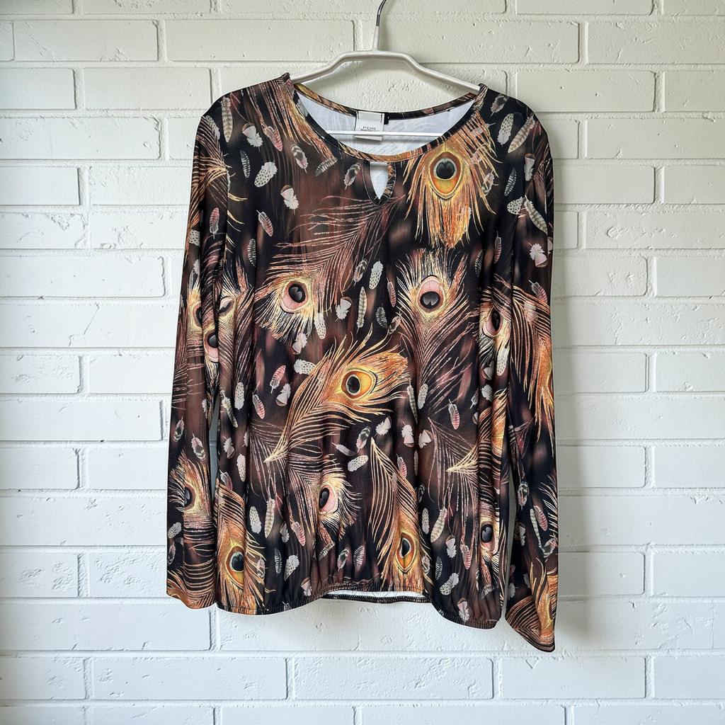 Fos Amsterdam Blouse Top Maat S Bruin Zwart Pauwen Veren, Bruin, Fa, Zo goed als nieuw, Maat 36 (S)