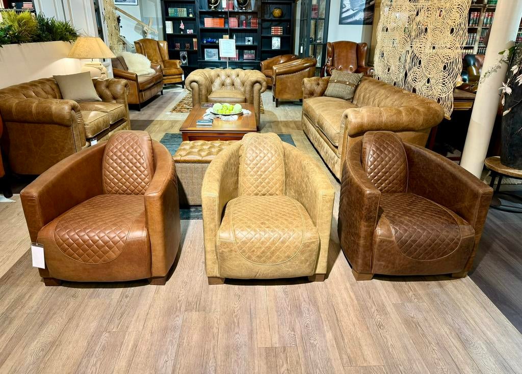 STOERE INDUSTRIËLE AVIATOR / PILOTEN FAUTEUIL CIGAR LEDER, Huis en Inrichting, Fauteuils, Ophalen of Verzenden, Nieuw, Minder dan 75 cm