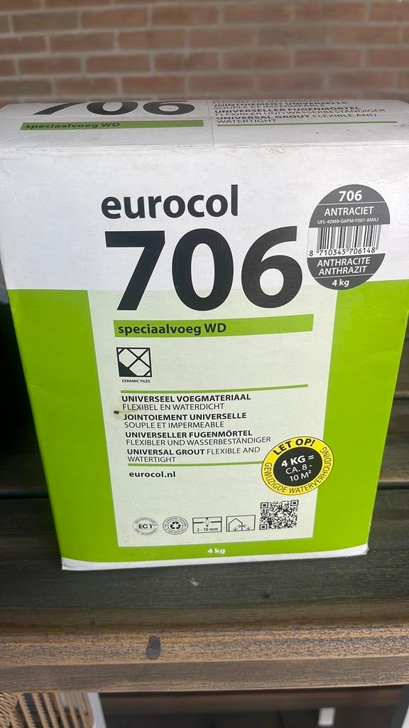 Eurocol 706 antraciet voeg, Doe-het-zelf en Verbouw, Zo goed als nieuw, 10 m² of meer, Overige materialen, 60 cm of meer
