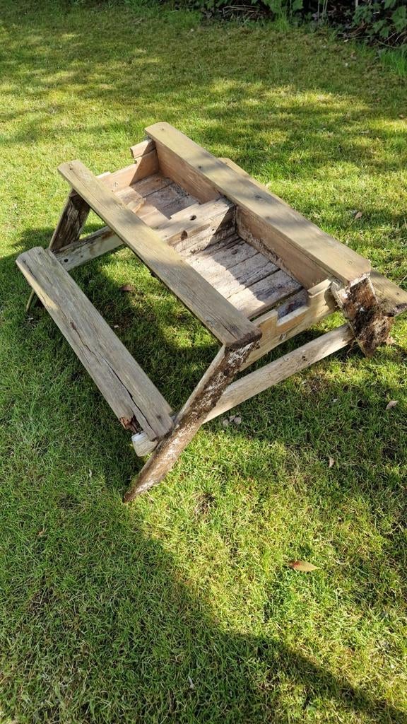 Zandtafel / picknicktafel in slechte staat, Tuin en Terras, Picknicktafels, Ophalen, Gebruikt, Rechthoekig, Hout