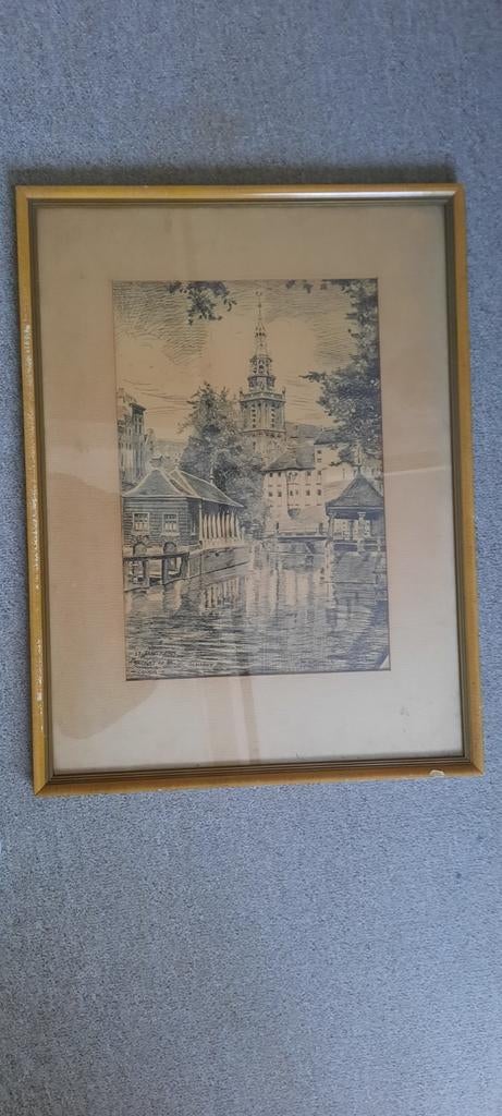Oud schilderij met tekening, ets of druk?? St jan gouda, Antiek en Kunst, Kunst | Etsen en Gravures, Ophalen