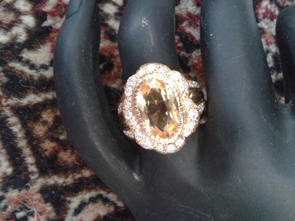 18 krt gg fant. rozetring met citrien en briljant ca 1crt, 19 tot 20, Geel, Nieuw, Ophalen of Verzenden