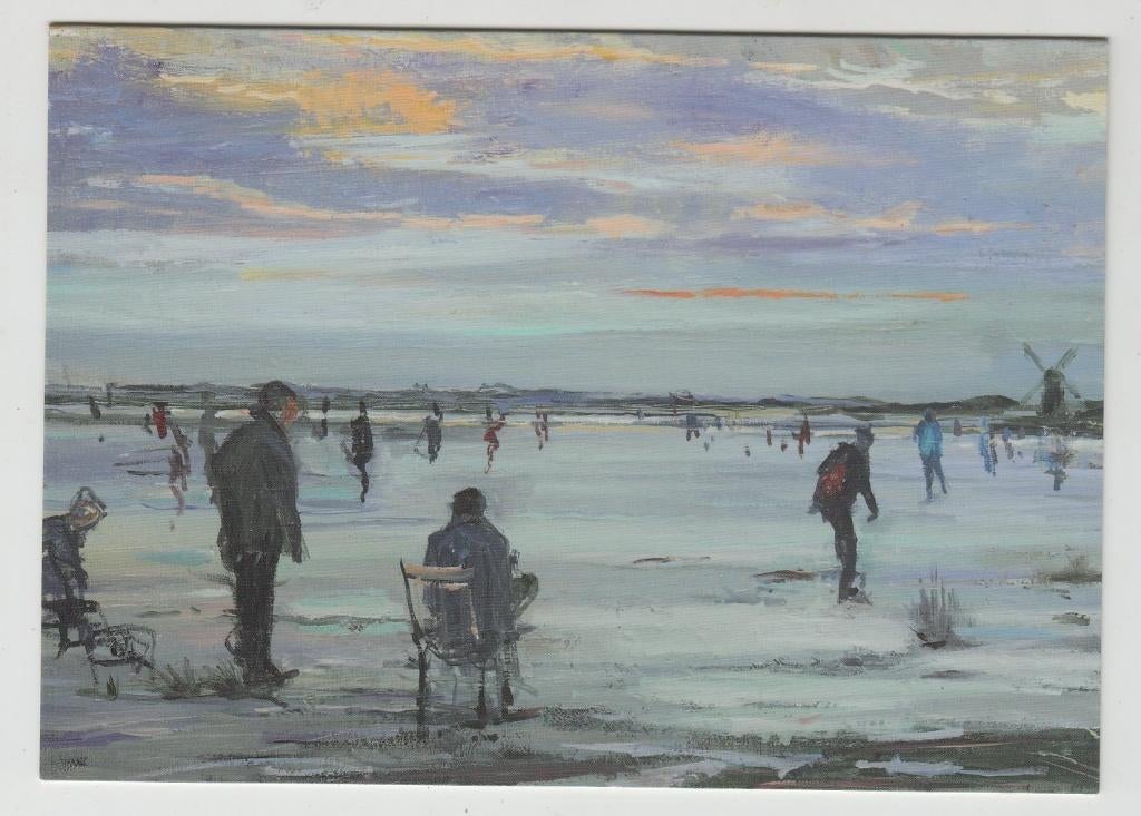 Schaatsen op de Ryptsjerkerpolder Kunst Gosse Koopmans, Ophalen of Verzenden, 1980 tot heden, Gelopen, Friesland