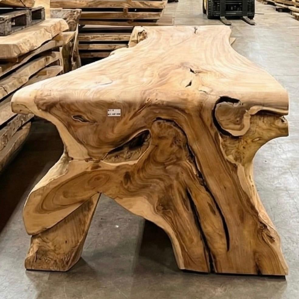 Unieke boomtamtafel van massief suarhout met doorlopend blad, Ophalen, Info@mokana.nl, Mokana, 50 tot 100 cm