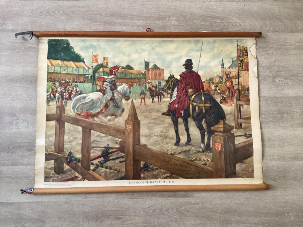 Vintage schoolplaat Isings Wolters Toernooi te Haarlem 1305, Antiek en Kunst, Antiek | Schoolplaten, Ophalen of Verzenden, Geschiedenis