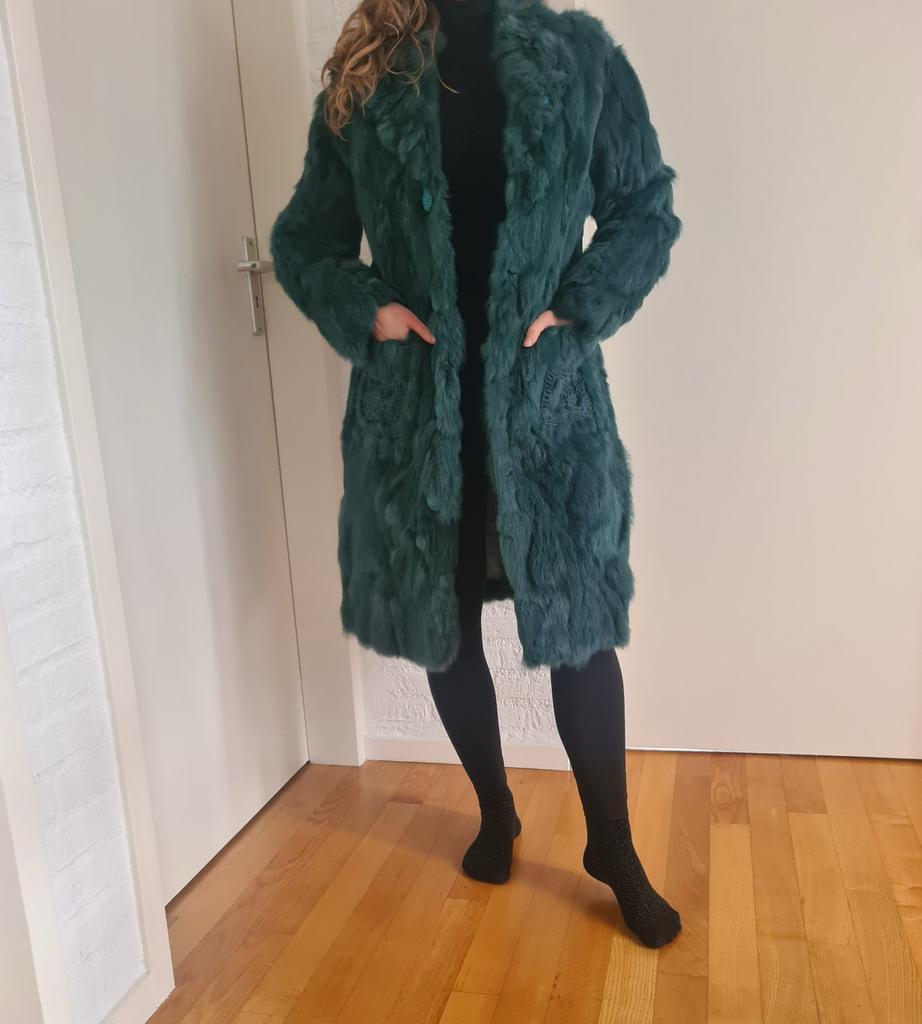 Muchacha lange bontjas van konijnenbont groen mt. 38/M, Ophalen of Verzenden, Zo goed als nieuw, Maat 38/40 (M), Groen