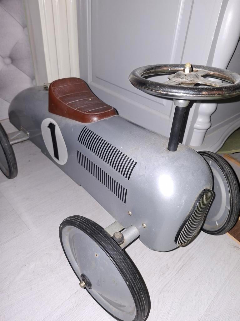 Vintage trapauto raceauto nr. 1 - grijs, Ophalen of Verzenden, Gebruikt