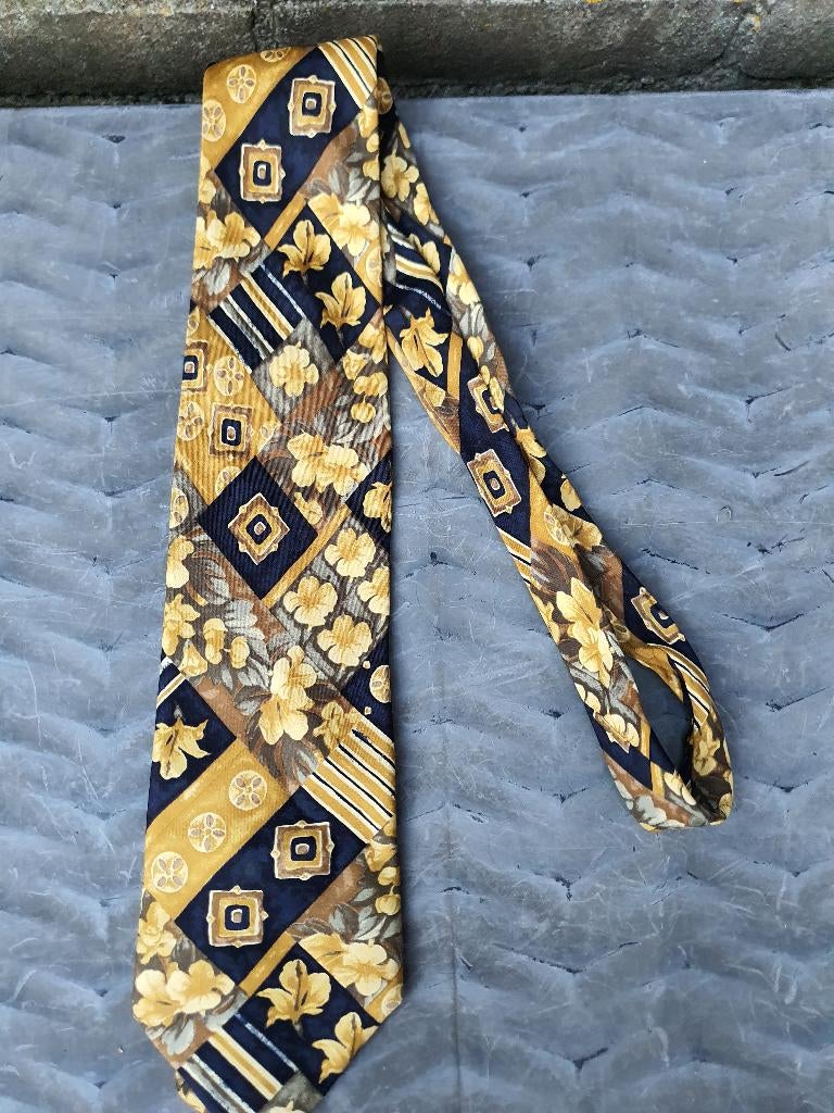 Vintage Silk Tie | Amici Mustard Print, Ophalen of Verzenden, Zwart