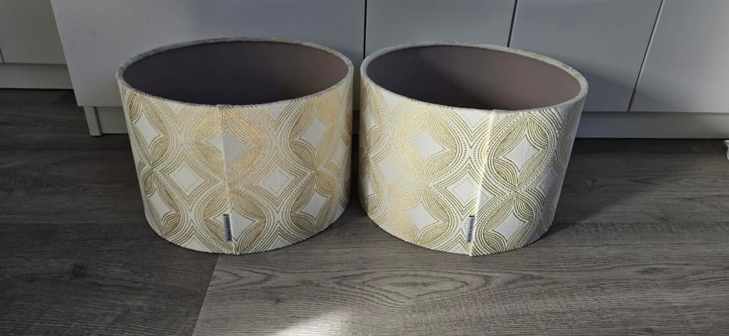 Riviera maison lampenkappen goud wit, Huis en Inrichting, Lampen | Lampenkappen, Ophalen, Wit, Rond, Zo goed als nieuw