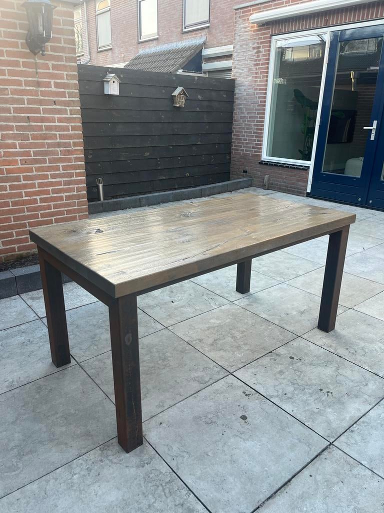 Eiken eettafel 160 x 85 cm - zware tafel -, Ophalen, Gebruikt, Eikenhout, 50 tot 100 cm