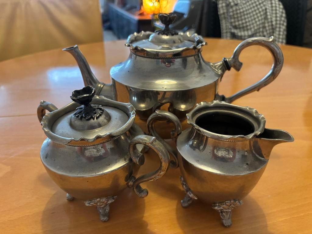 Verzilverd theeservies Basse & Fischer, Antiek en Kunst, Antiek | Servies los, Ophalen of Verzenden