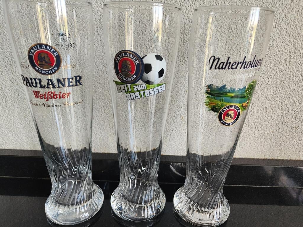 3 verschillende afb Paulaner bierglazen 0.5 liter, Ophalen of Verzenden, Zo goed als nieuw, Glas of Glazen, Overige merken