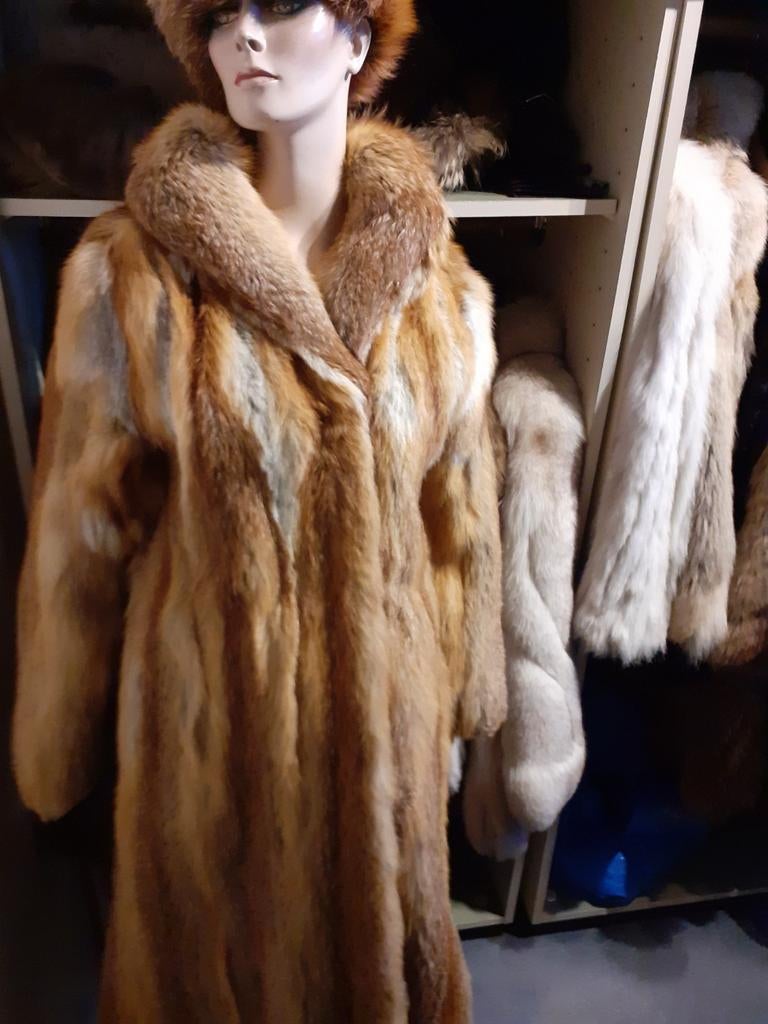 Lange vintage echte red fox bontjas bont jas bontmantel 36, Ophalen of Verzenden, Zo goed als nieuw, Maat 36 (S), Bruin