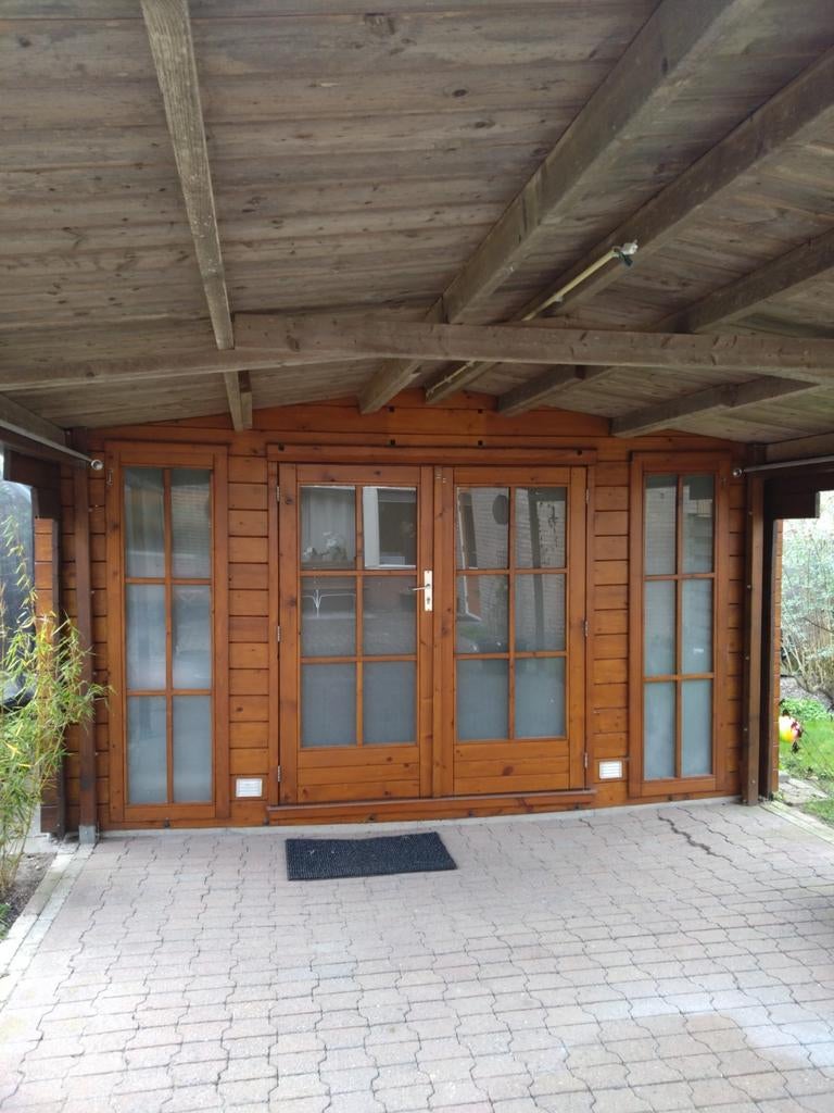 Blokhut met grote overkapping, Tuin en Terras, Tuinhuizen, Ophalen, 250 tot 500 cm, Met overkapping, Hout