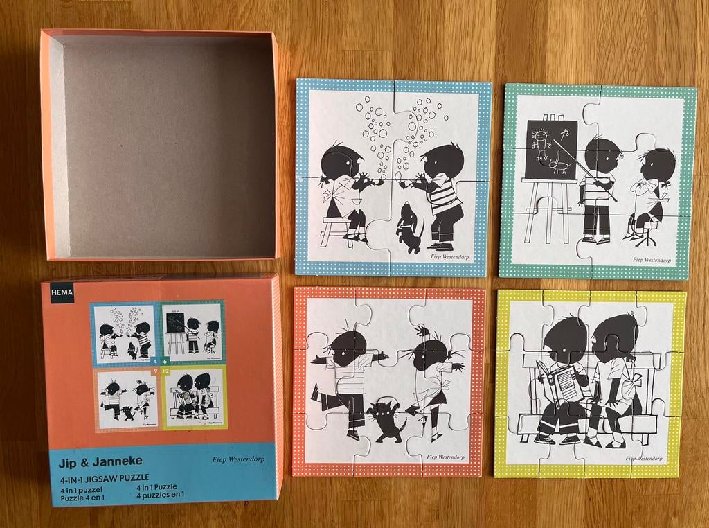 Jip en Janneke puzzel 4, 6, 9, 12 stukjes totaal 4 puzzels, Ophalen of Verzenden, Zo goed als nieuw