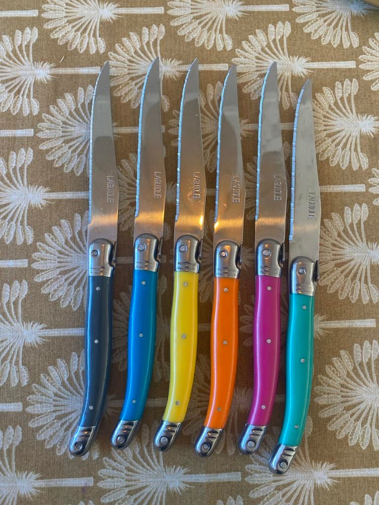Laguiole Steakmessen Set Gekleurd - Hema, Huis en Inrichting, Keuken | Bestek, Zo goed als nieuw, Bestekset, Kunststof, Ophalen