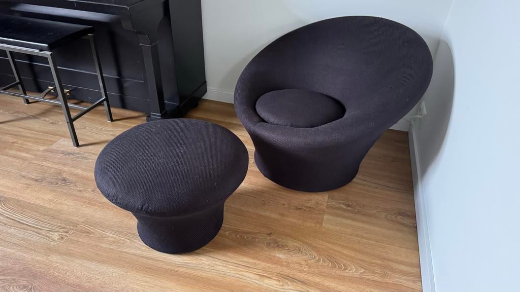 Artifort Mushroom stoel met poef - Pierre Paulin design, Huis en Inrichting, Ophalen, Gebruikt, Stof, 75 tot 100 cm