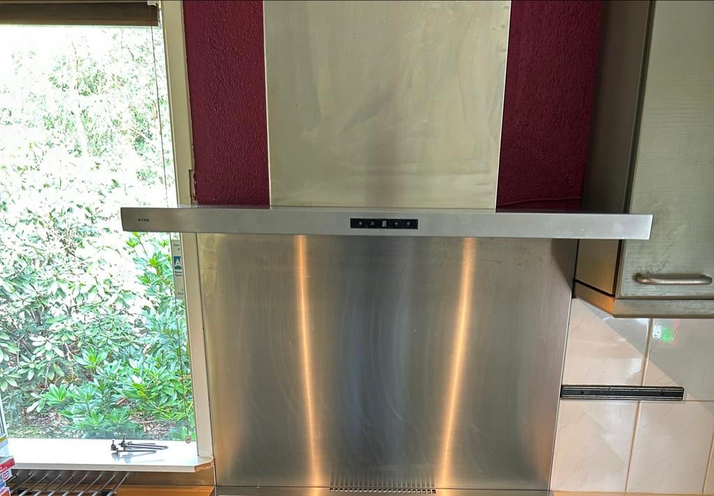 ATAG WS90311IM Wandschouw afzuigkap (90 cm), Ophalen, Gebruikt, Wandschouwkap, 400 tot 600 m³ per uur