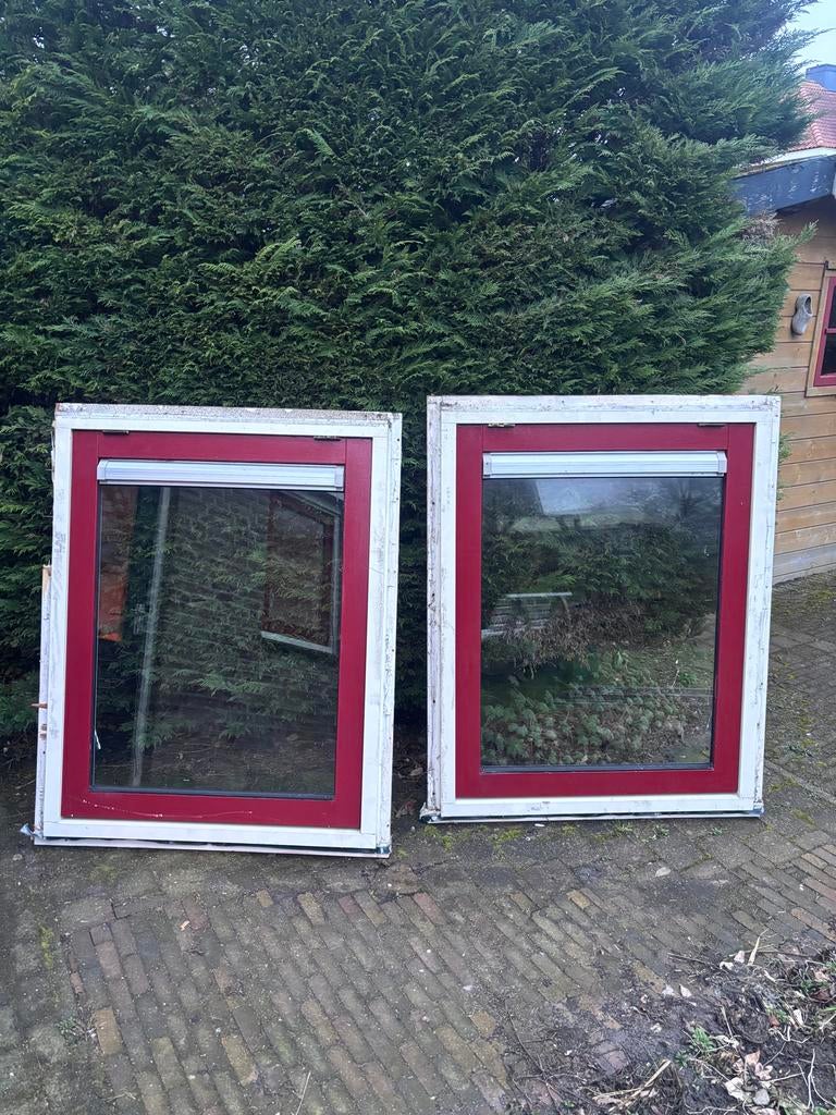 4x Hardhouten Raamkozijnen met Dubbel Glas, Doe-het-zelf en Verbouw, Gebruikt, Overige typen, Minder dan 200 cm, Hout