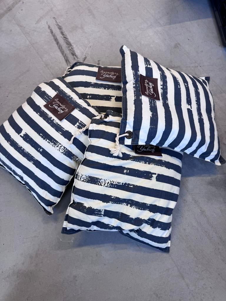 Set van 4 gestreepte kussens, Ophalen of Verzenden, Gebruikt, Blauw, Vierkant