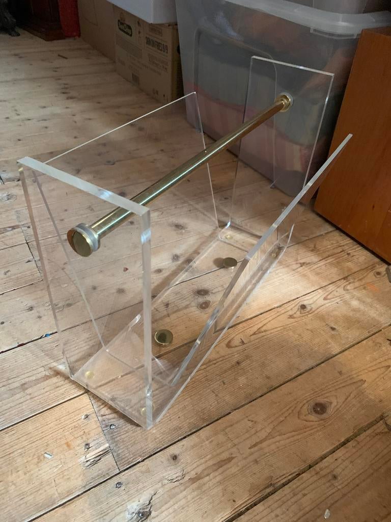 Vintage tijdschriftenrek plexiglas messing jaren 80 retro, Ophalen of Verzenden, Zo goed als nieuw