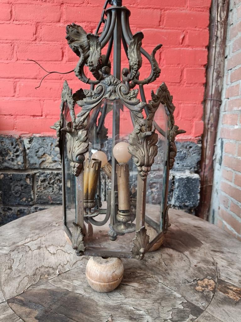 Antieke koperen/bronzen lantaarn lamp hal gang, Antiek en Kunst, Ophalen