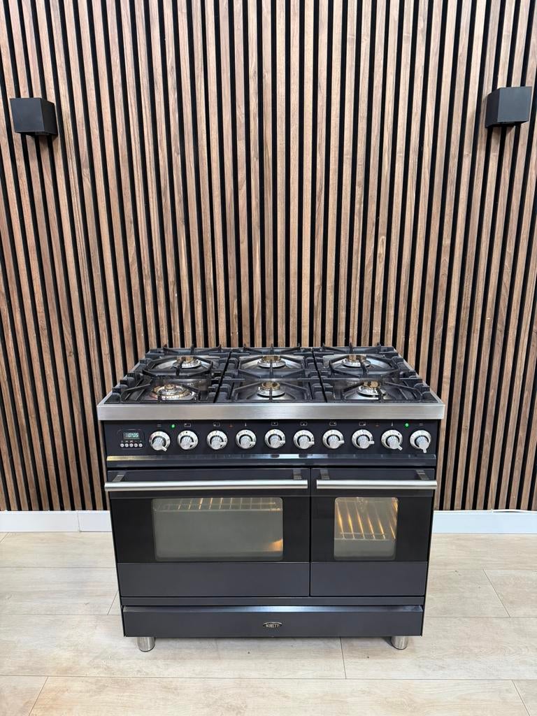 Prachtige Antraciet Boretti Fornuis 90 cm (Gratis bezorgen), 5258sh, Ophalen of Verzenden, Zo goed als nieuw, Energieklasse A of zuiniger