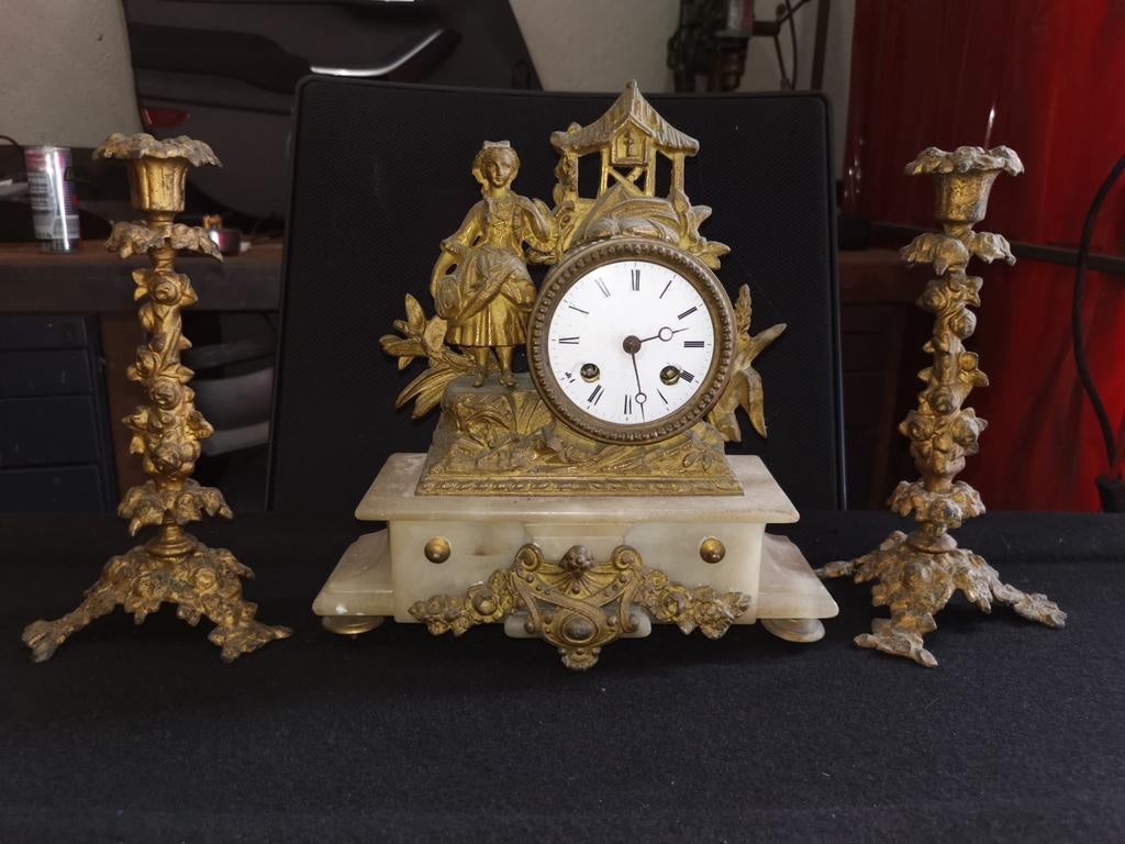 Antieke klok met kandelaars, Ophalen of Verzenden