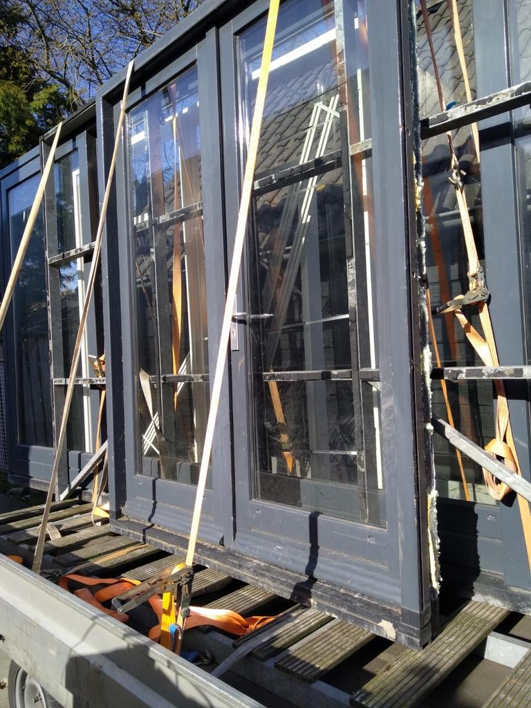 Hardhouten pui met dubbele tuindeuren, Ophalen of Verzenden, Glas, 120 cm of meer, 215 cm of meer