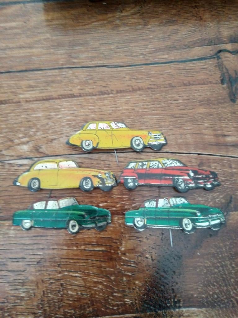 5 Oude Speldjes van Blik - Vintage Auto's, Ophalen of Verzenden